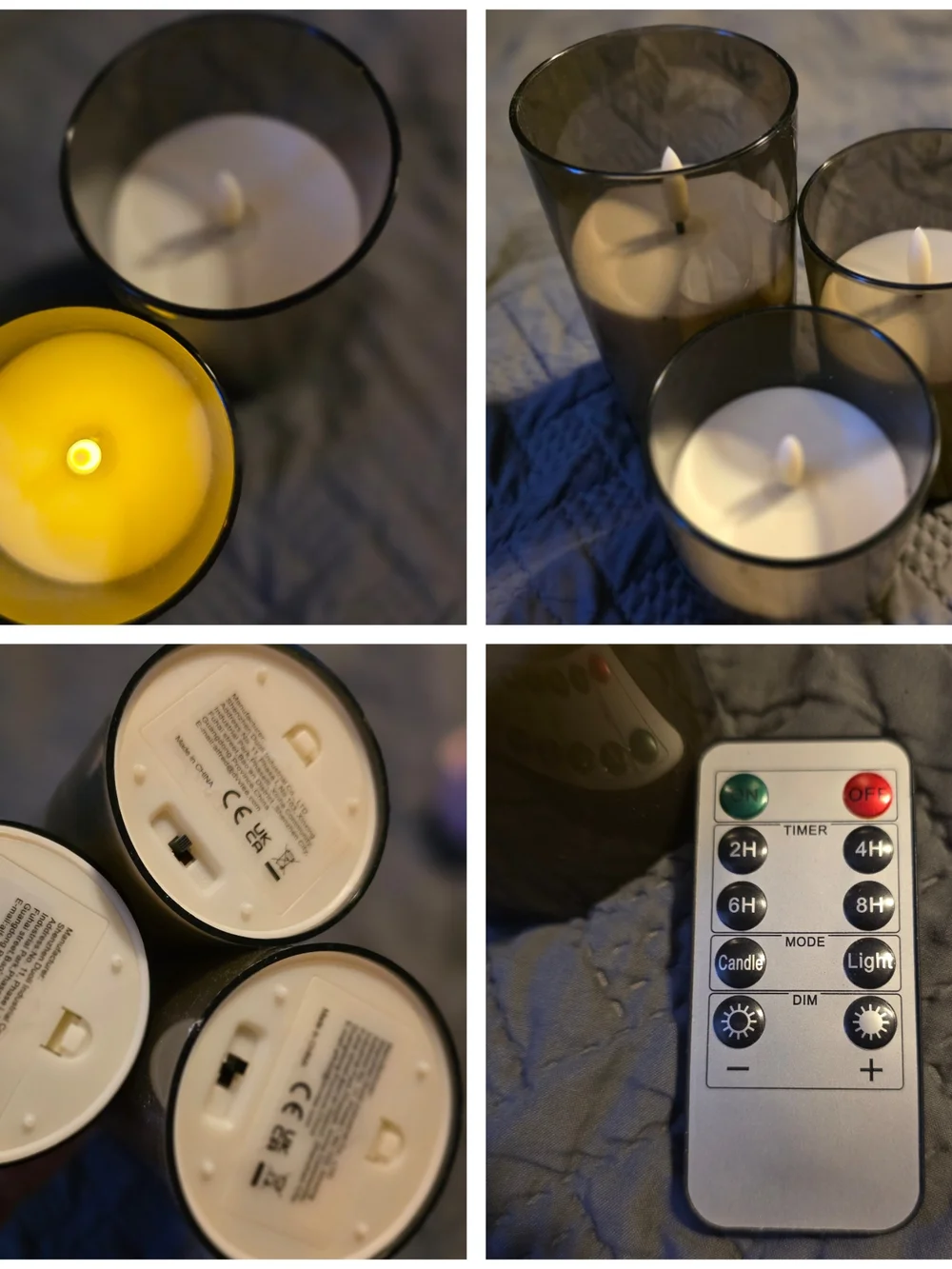Smoky Glass LED Candle Set - White Flameless Pillars